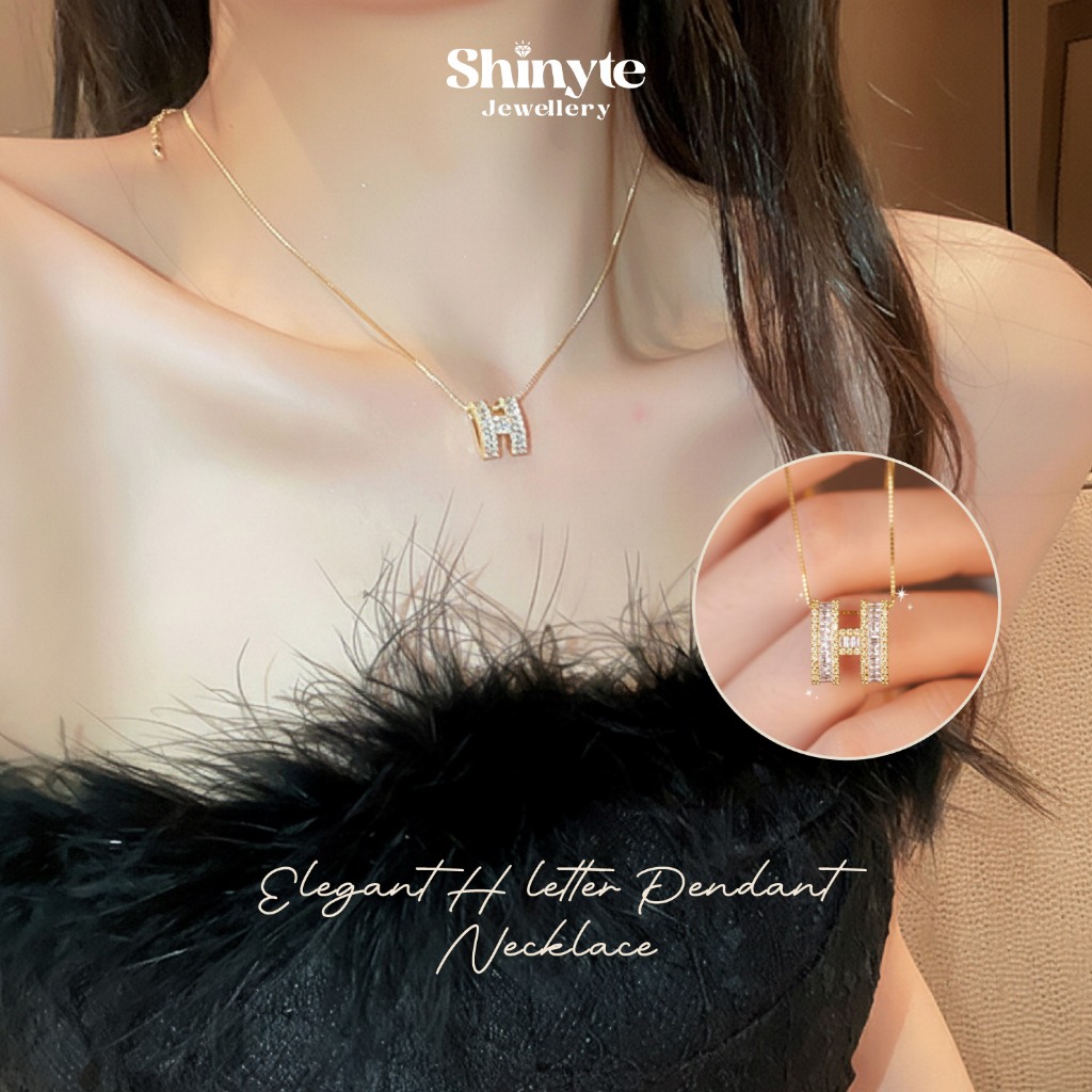 Shinyte & Kalung Wanita Elegant H Letter Necklace Premium Kalung Inisial Huruf H Emas Elegan Stainle