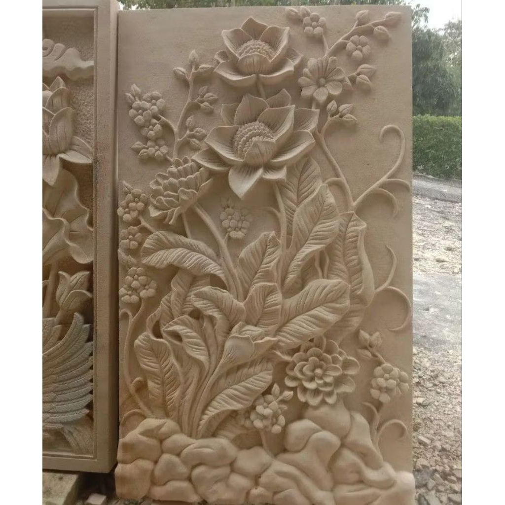 relief batu paras design bunga