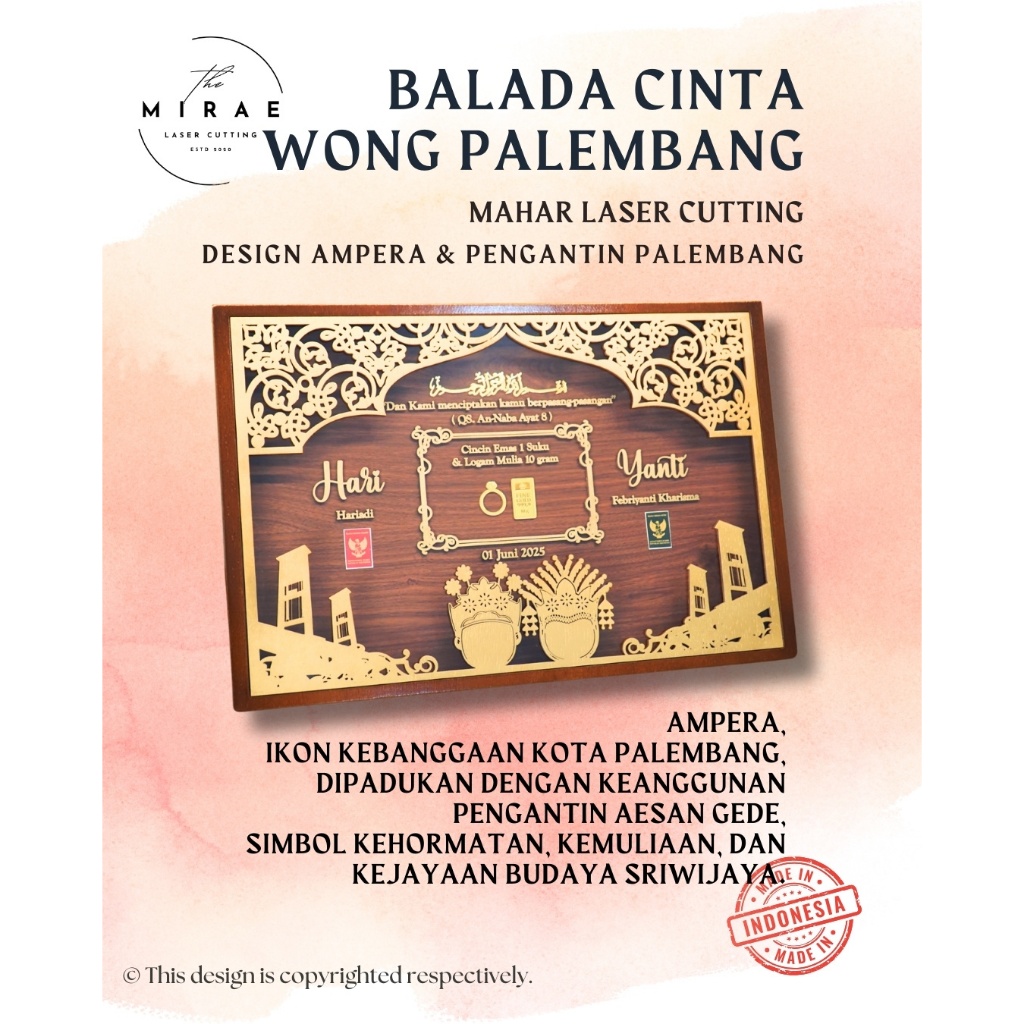 Mahar Laser Palembang & Mix Budaya Lain / Bingkai Mahar Pernikahan/ Mahar Budaya 30x45cm