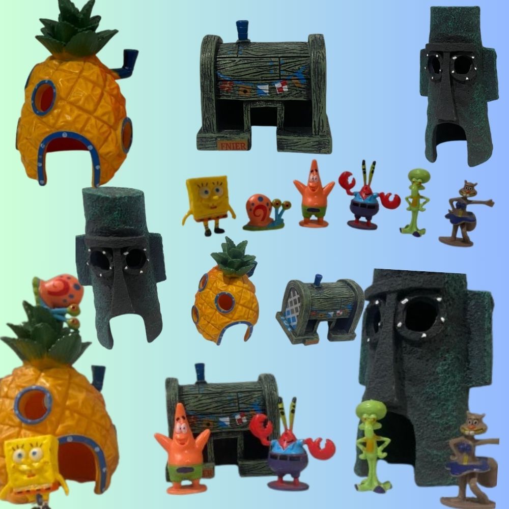 Ornamen Aquarium Unik Miniatur SpongeBob & Teman