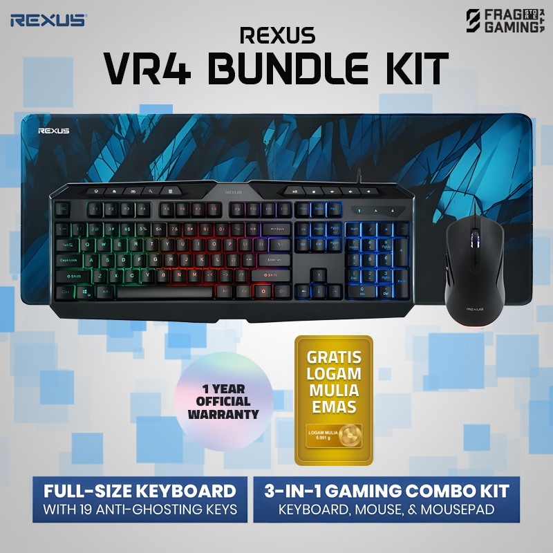 Rexus VR4 / VR-4 Gaming Combo Mouse Keyboard Mousepad