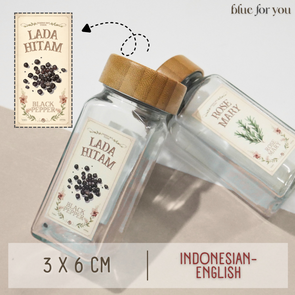 [ID/EN] Stiker Label Botol Bumbu Aesthetic Rustic (3x6 cm) | Blue for You by Pretty & Prim