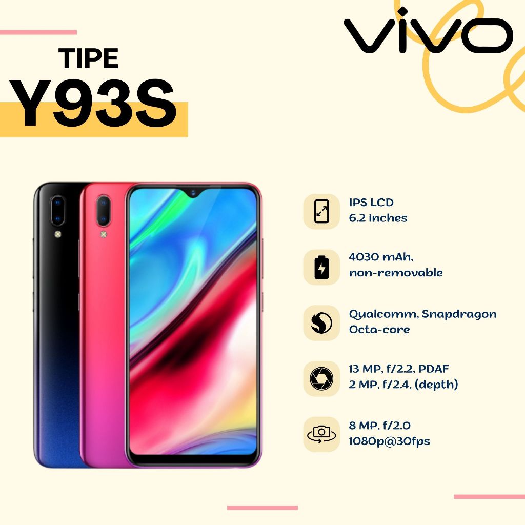 HP VIVO Y93 RAM 8+256GB Smartphone Fullset Garansi 12 Bulan