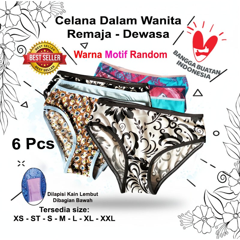 Promo 6 pcs celana dalam wanita bahan Jersey Spandeks  cd wanita remaja  cd wanita dewasa