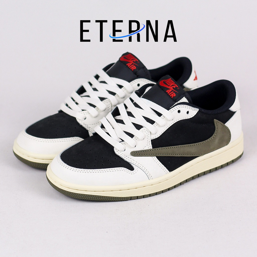Nike Air Jordan 1 Low x Travis Scott Olive Green White Black Casual Gym Olahraga Joging Pria Wanita 