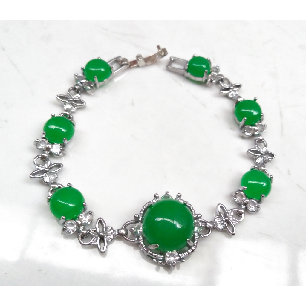 Gelang wanita monel batu giok silver xuping 001