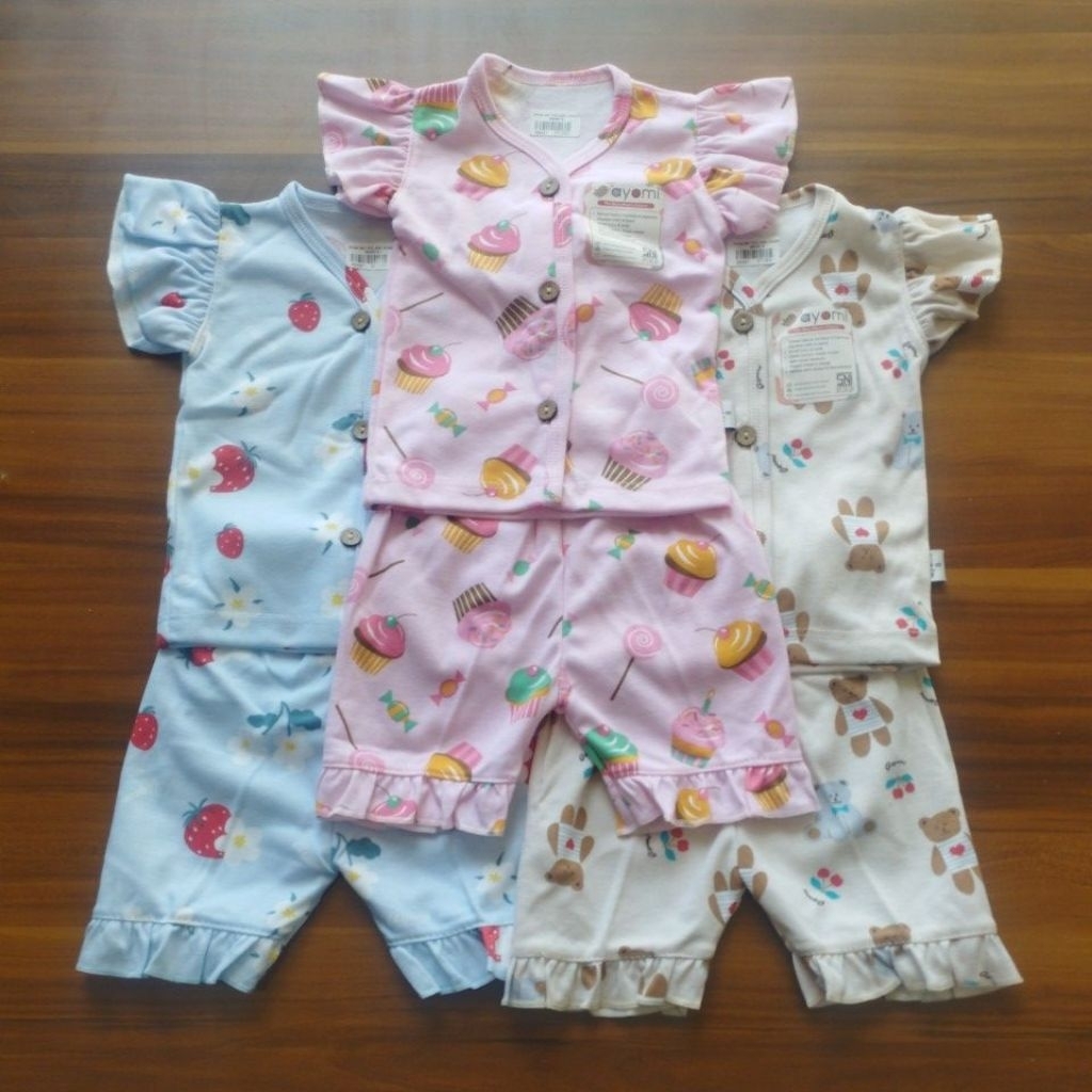 AYOMI | AYOMI SETELAN BAJU RUFFLE ANAK PEREMPUAN | BAJU ANAK KANCING DEPAN