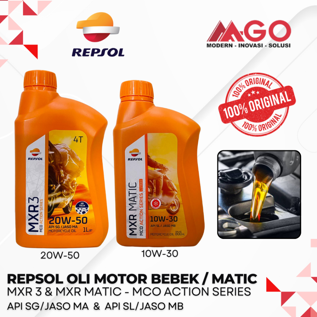 Oli Repsol MXR3 20W-50 & MXR Matic 10W-30 – Oli Motor Bebek/Matic 100% Original - Oli Mesin 4 Tak