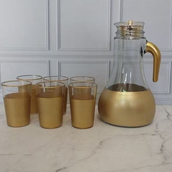 Set Teko Gold Gelas Gold Turki Turkey Gold Set Motif Emas Kismet Gelas Turky Gelas Sirup