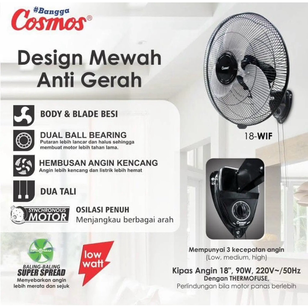 Cosmos WIF 1803S Kipas Angin Dinding 18 inch