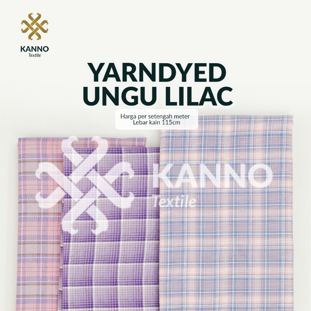 KAIN KOTAK KATUN YARNDYED LILAC WARNA UNGU LEBAR 110CM HARGA PER-0,5 METER BAHAN KATUN / KAIN AKRILI