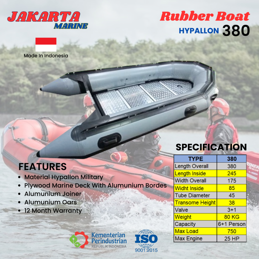 Perahu Rescue Karet Hypalon 3.8 / 4.3 / 4.5 / 4.7 / 5.3 Meter Standar Militer – Kapasitas Sampai 12 