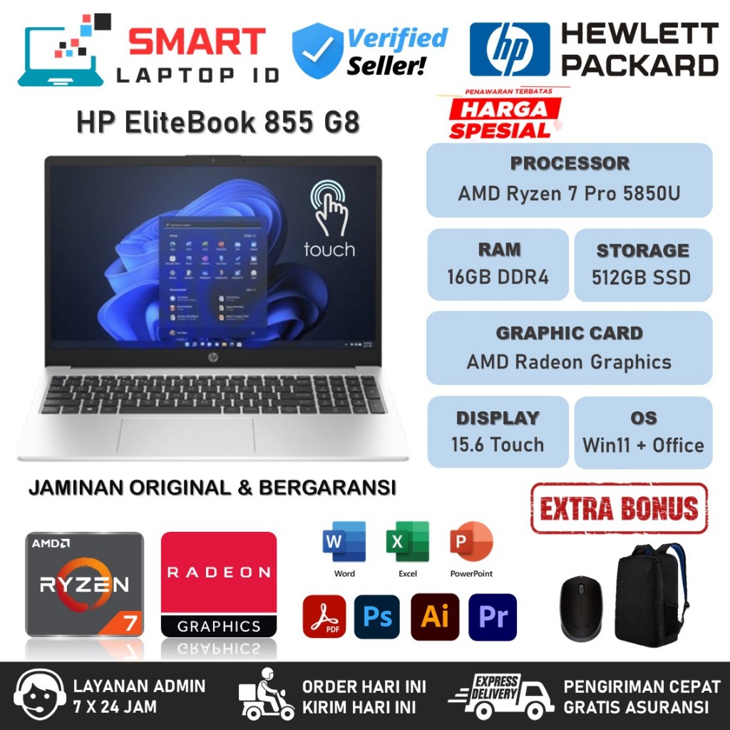 Laptop HP EliteBook 855 G8 AMD Ryzen 7 Pro 5850U 16GB 1TB SSD 15.0 FHD IPS Touch Windows 11 Pro