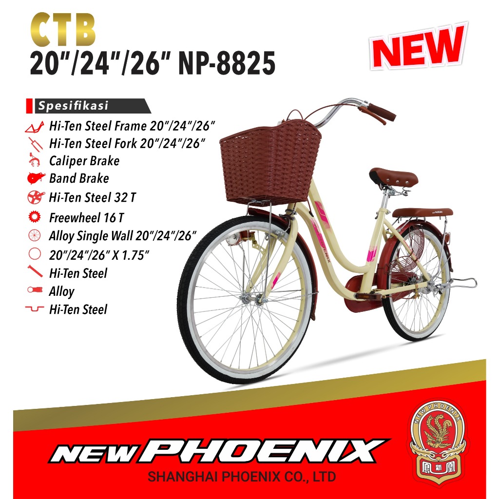 New Phoenix NP-8825 Sepeda CTB Ukuran 20"/24"/26" Sepeda Kota Remaja Dewasa Keranjang