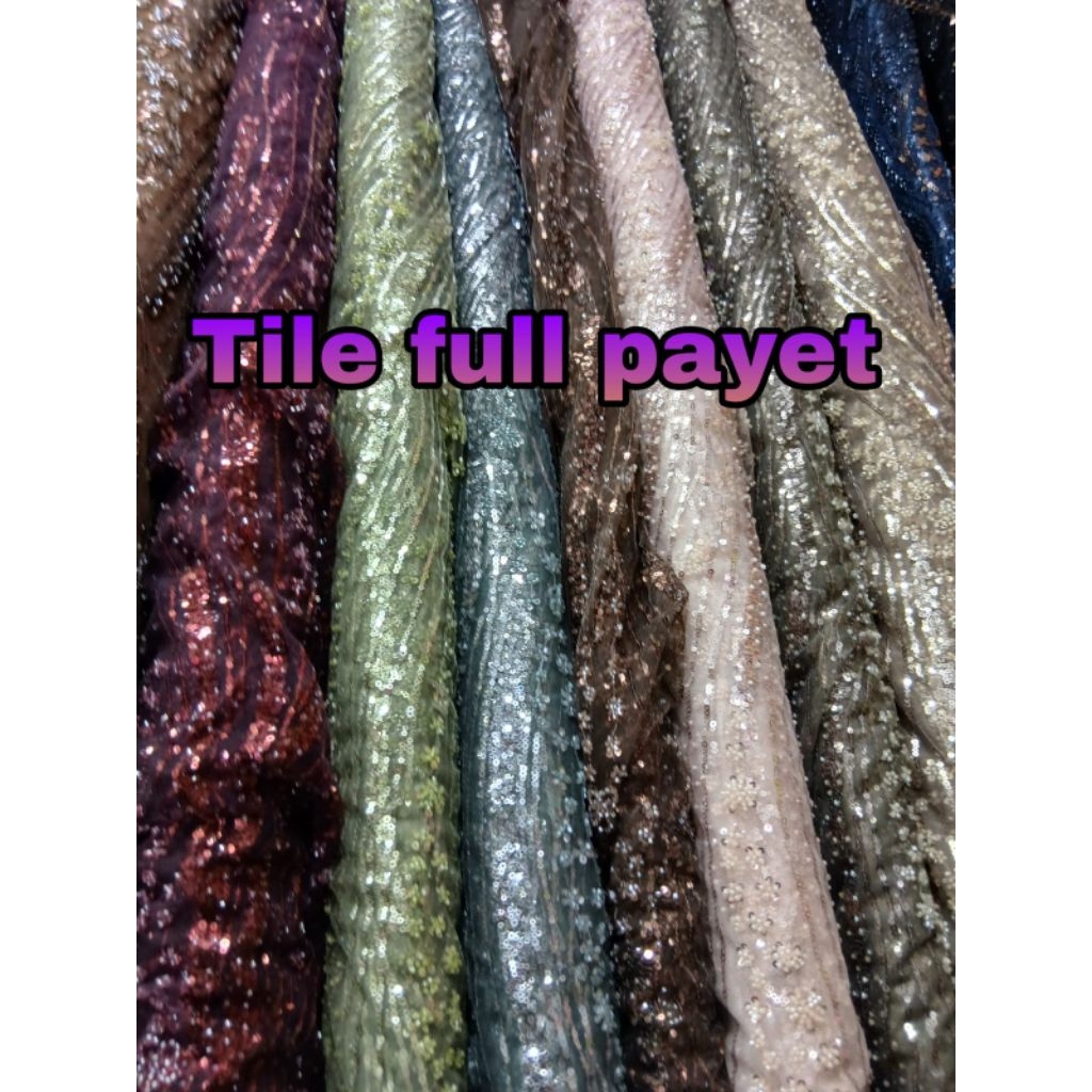 Tile full payet mewah,tulle kebaya pauet, tile full payet, tile kebaya full payet