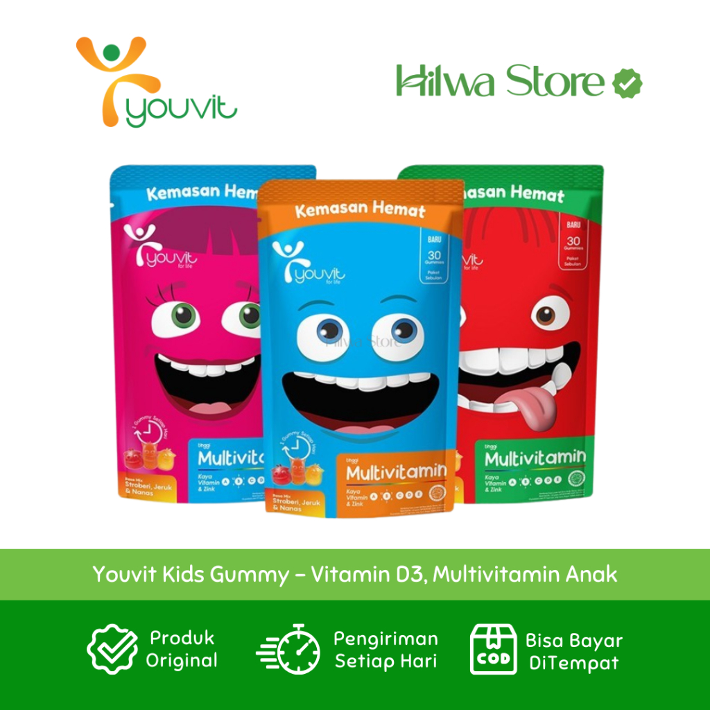 Youvit Kids Gummy - Vitamin D3, Multivitamin Anak, Omega 3 - Gummy Vitamin D Dengan Rasa Yogurt