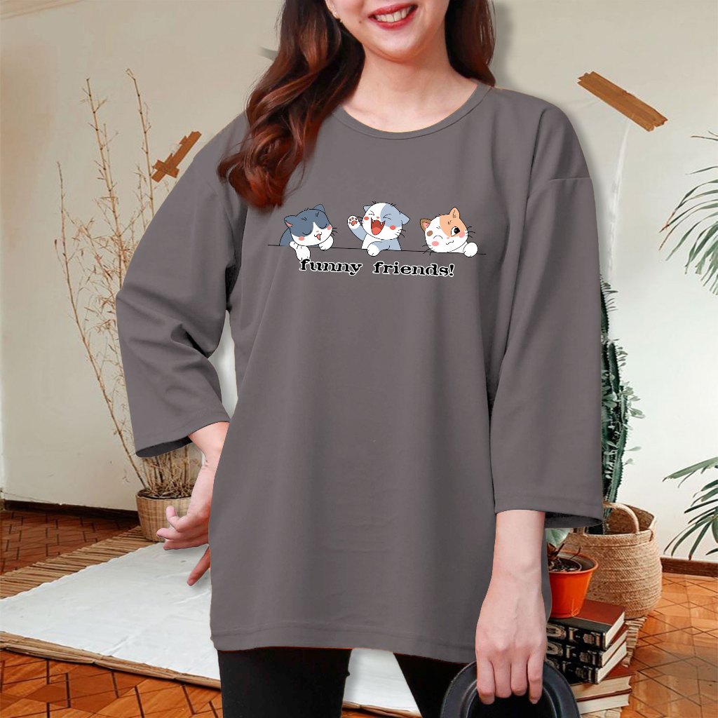 Kaos Atasan Oblong Wanita Jumbo Print Funny Friends Bahan Voxy Ukuran Xxxl Oversize