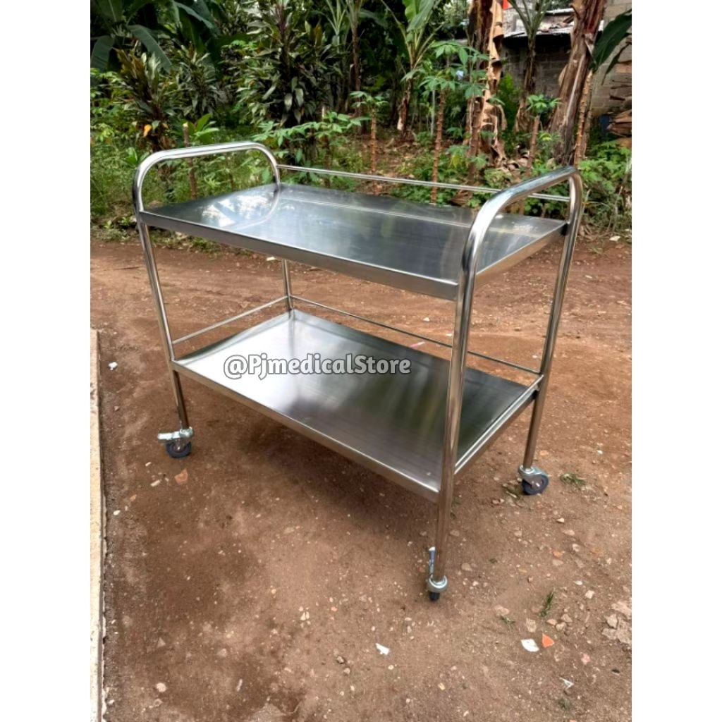 Troli MBG 2 susun stainless steel lebar / Trolley dapur MBG / Meja Stainless / Troley resto, cafe , 