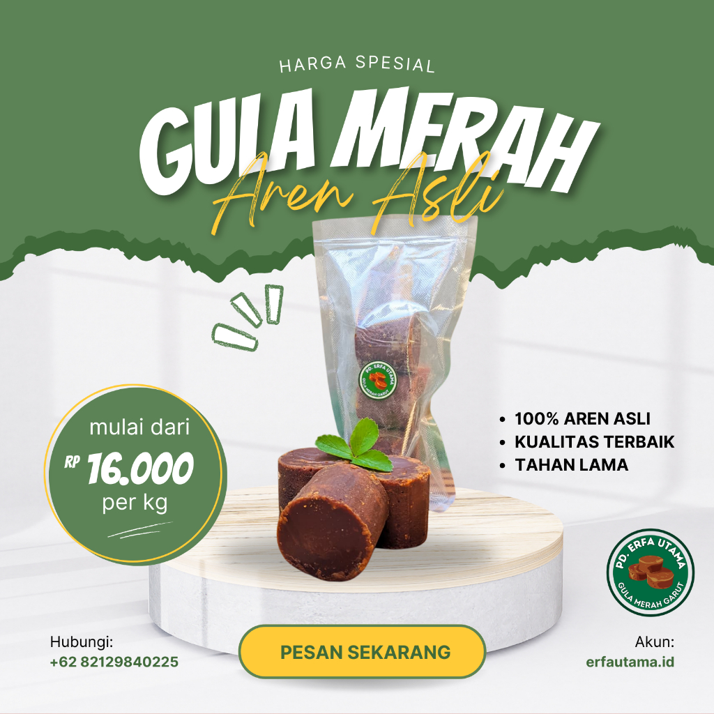 Gula Merah Aren Garut ( Warna Merah kehitaman ) - 100% Asli (1kg)