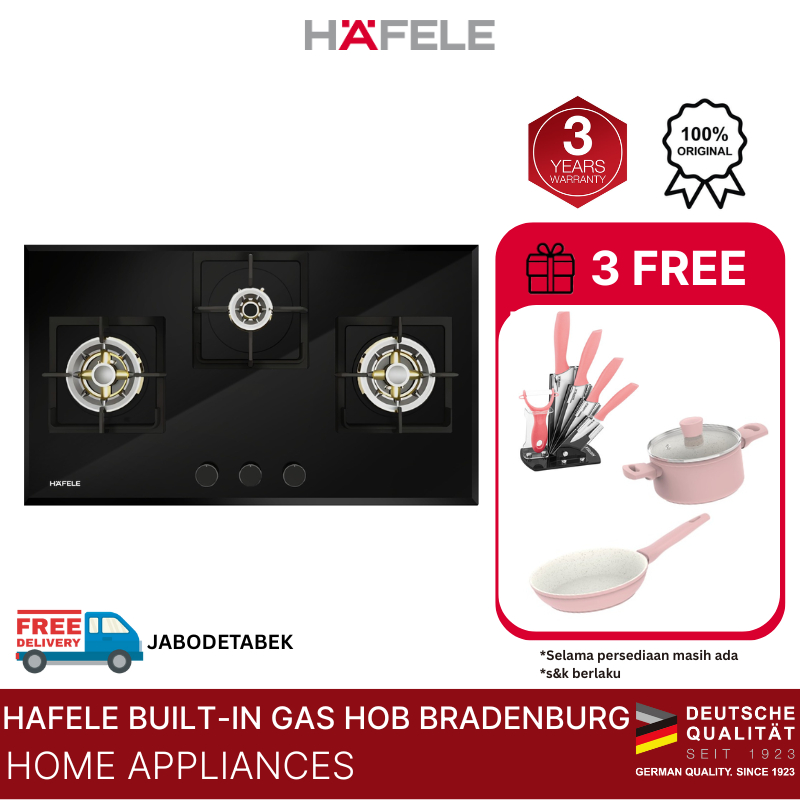 Hafele Brandenburg Kompor Tanam Gas 3 Tungku Black - Built-in Gas Hob Hitam