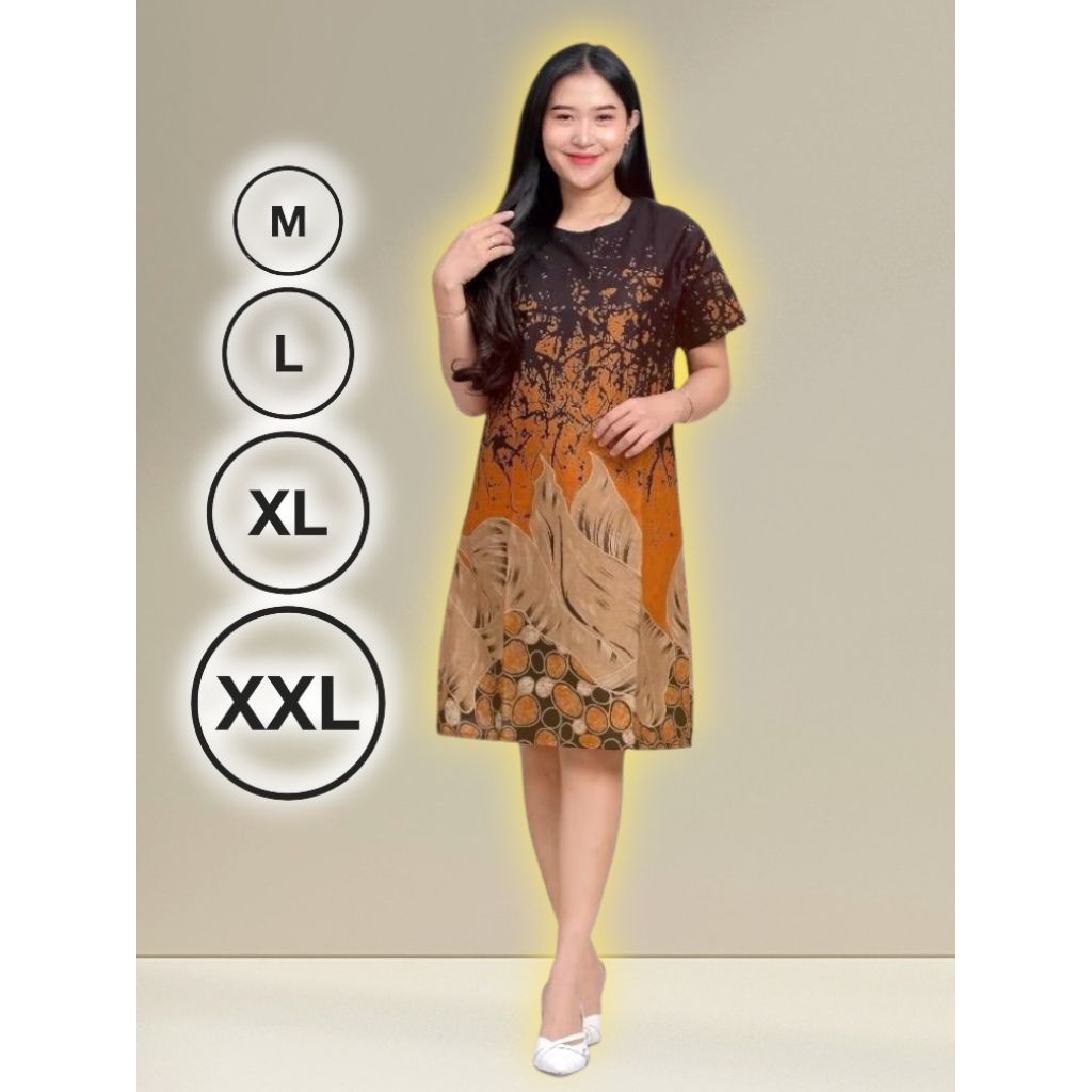 DRESS EKSKLUSIF WANITA MODERN MODEL TERBARU MOTIF BATIK LENGAN PENDEK SELUTUT PARTY NATAL SERAGAMAN 