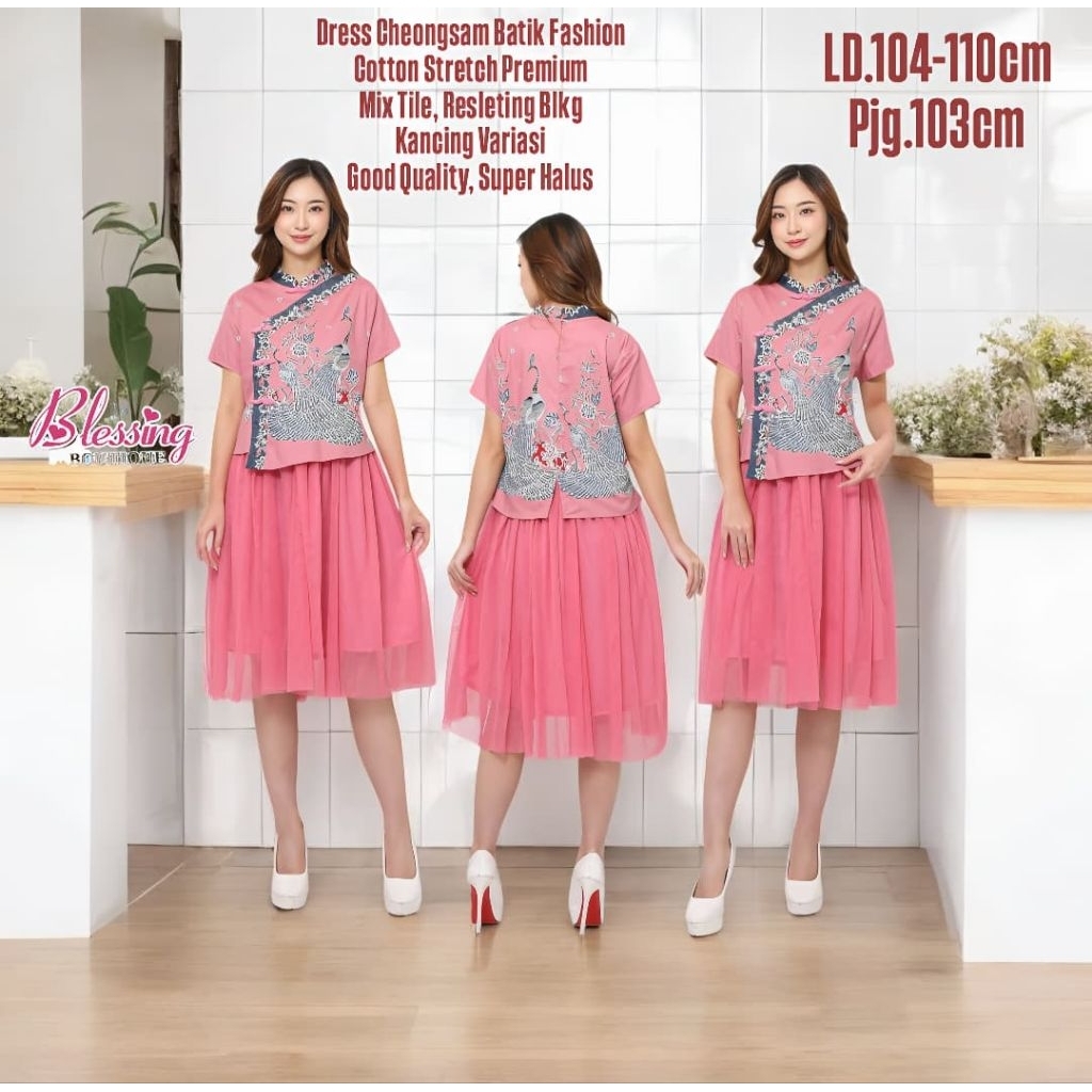 Dress batik cheongsam Shanghai Imlek pesta model terbaru motif batik Chinese