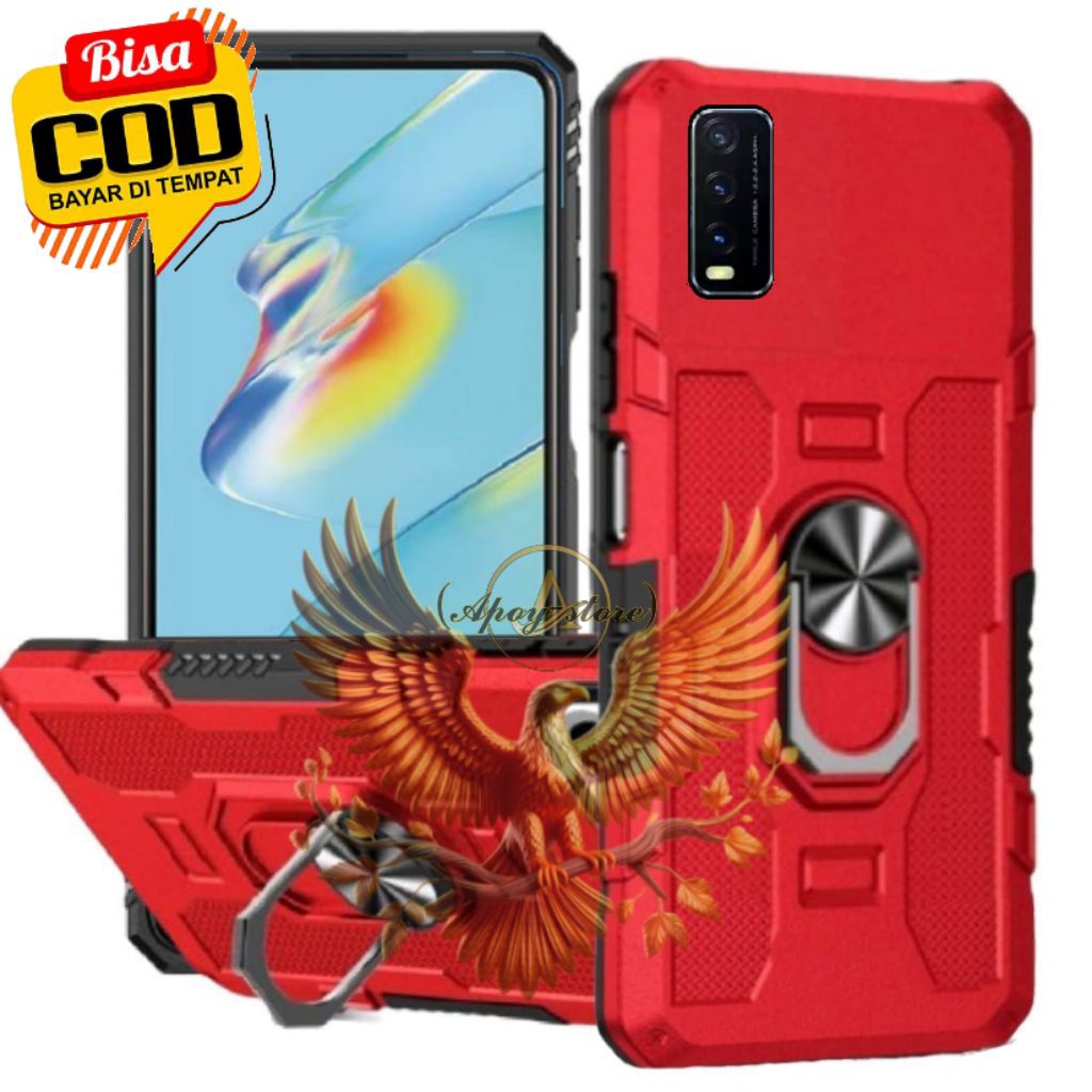 Case VIVO Y12S/Y20/Y20S Soft Case Robot Hit EYE Ring Standing Hard Case Carbon