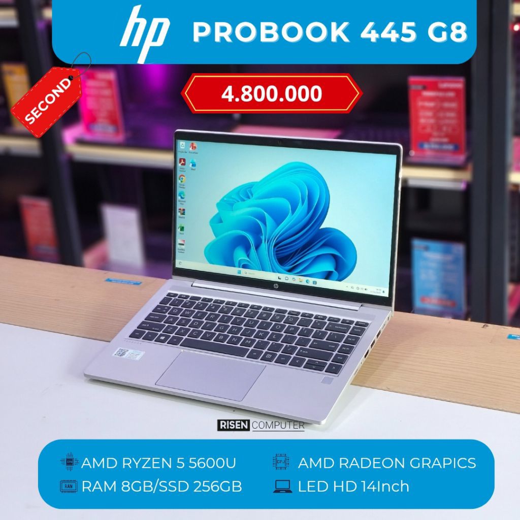 HP PROBOOK 445 G8 HD 14inch AMD RYZEN 5 5600U RAM 8GB SSD 256GB Notebook Second Bekas