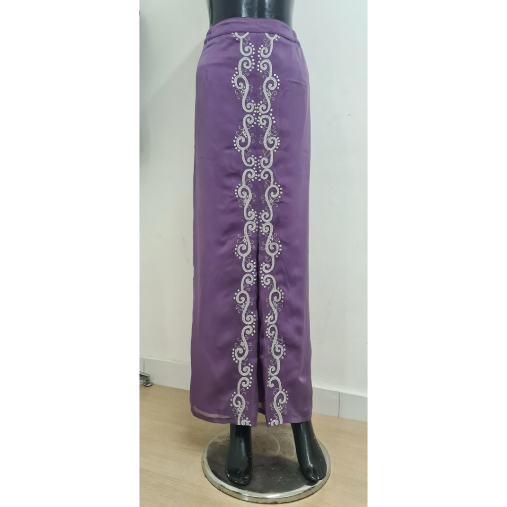 Rok ungu bordir silver, rok ungu melayu, rok premium