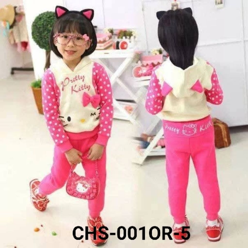 Stelan baju anak perempuan Hoodie set Import