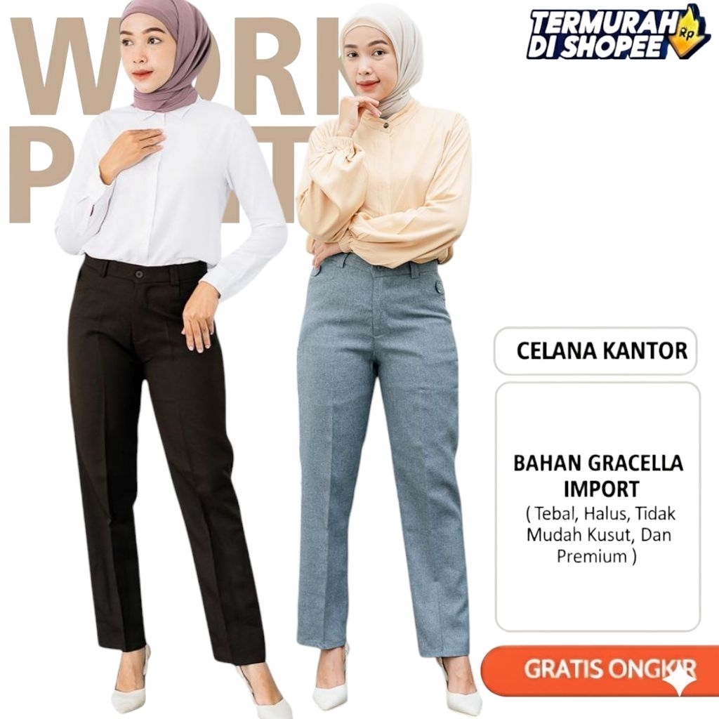 DEJIFA Celana Panjang Wanita Highwaist Celana Bahan Wanita Kerja Kantor Bahan Woll
