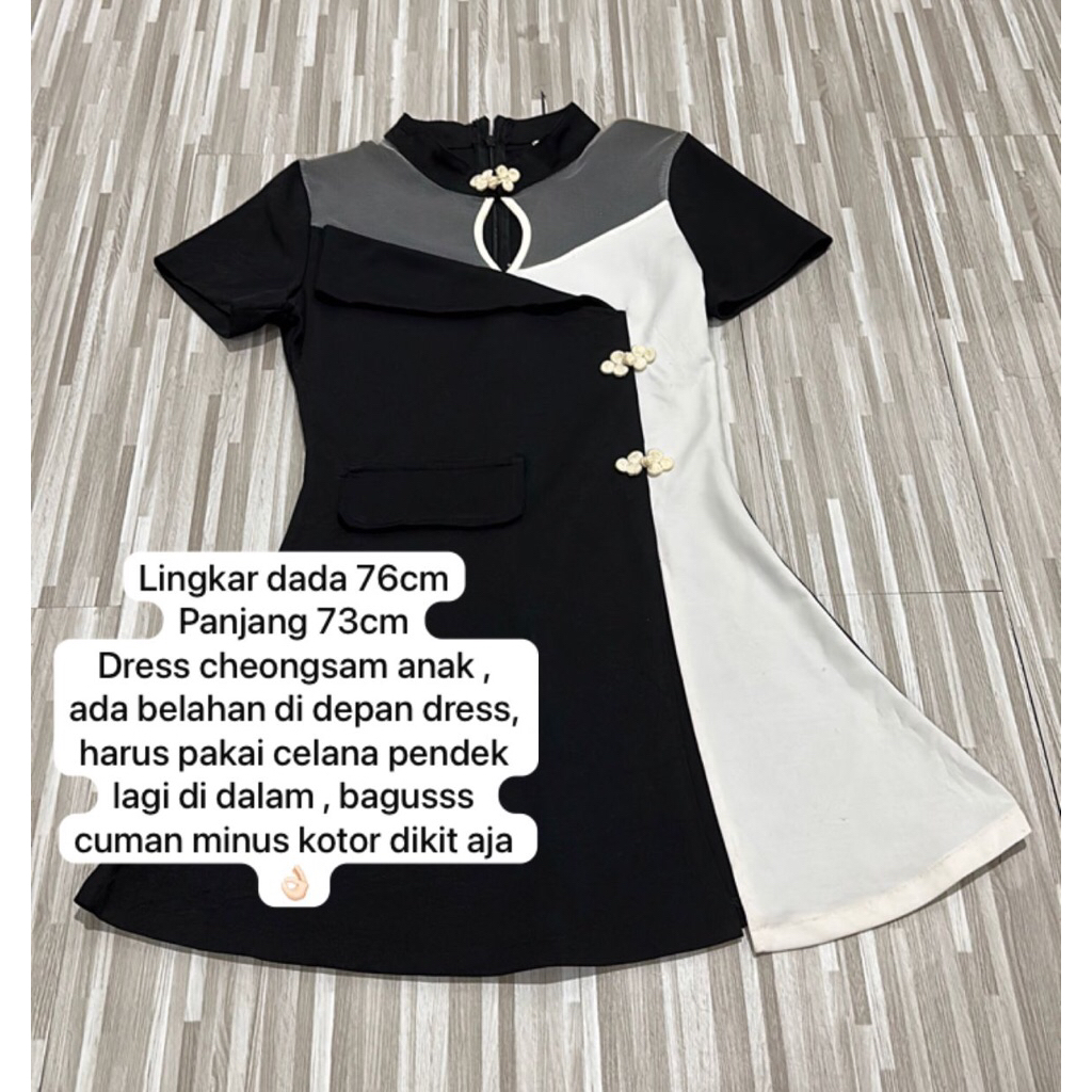Dress cheongsam anak bahan scuba hitam putih
