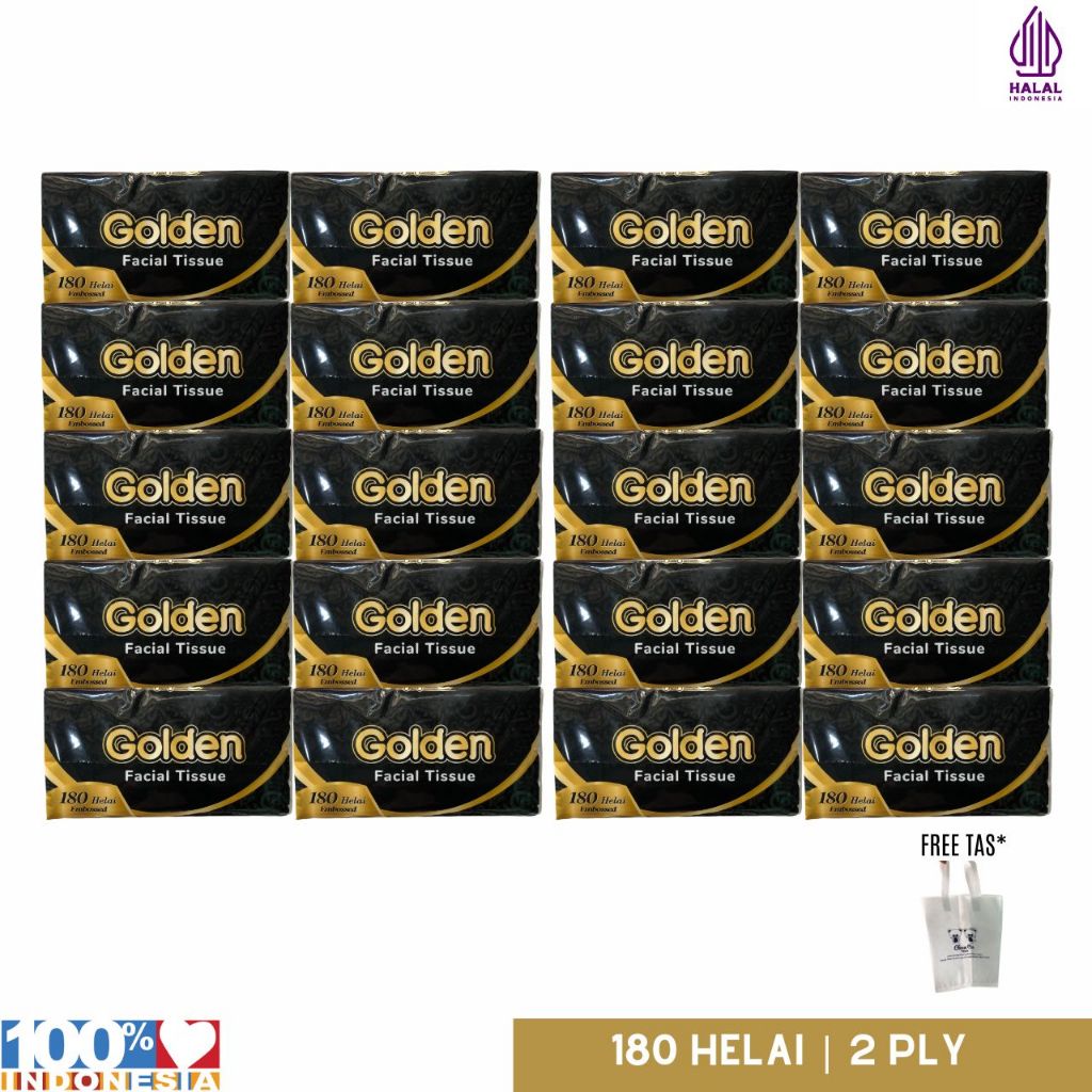 Paket 20 Golden Tissue Wajah Lembut Alami Free Tas