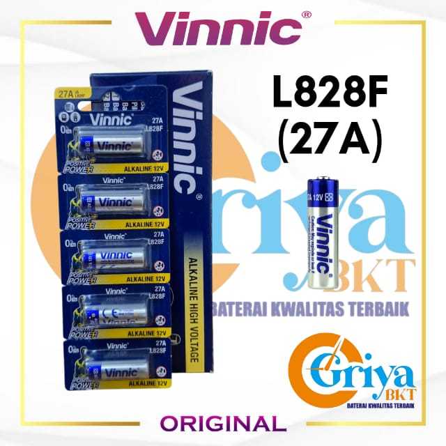 Baterai Vinnic L828F / 27A 12V Alkaline Battery Original Batre Remote Control A27 LRV27A MN27 L828