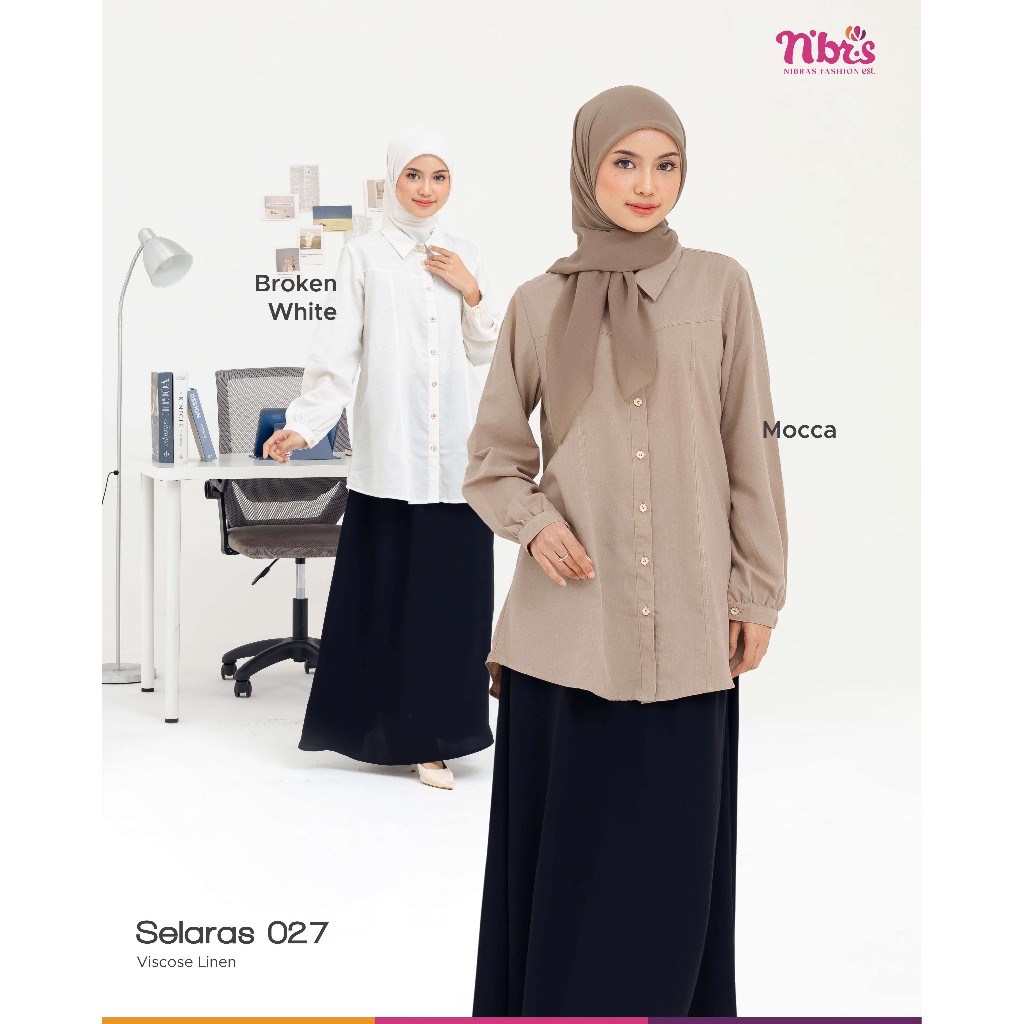 ATASAN TUNIK NIBRAS SELARAS 027 TERBARU ORI BRANDED TUNIK NBRS PUTIH BAJU KANTOR MUSLIMAH