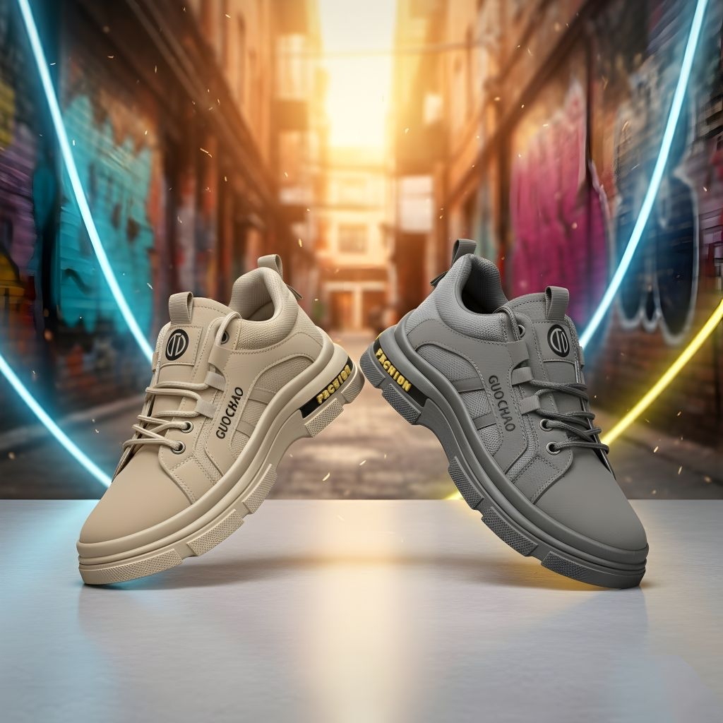 Sepatu Sneakers Pria Urban Streetwear Korea Style Sol Tebal Boots Casual Kuliah - IAMKICKS GUO CHAO