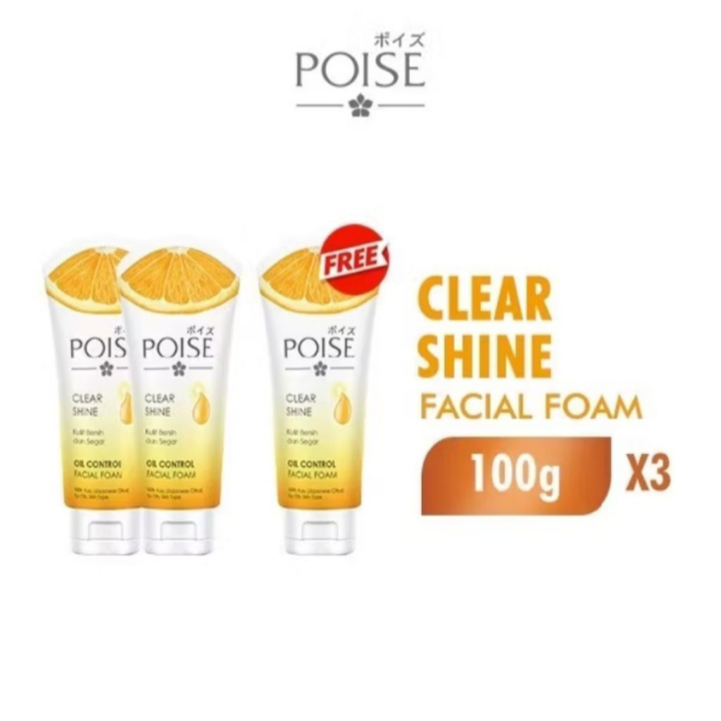 (PAKET HEMAT ISI 3 PCS) POISE FACIAL FOAM CLEAR SHINE 100GR