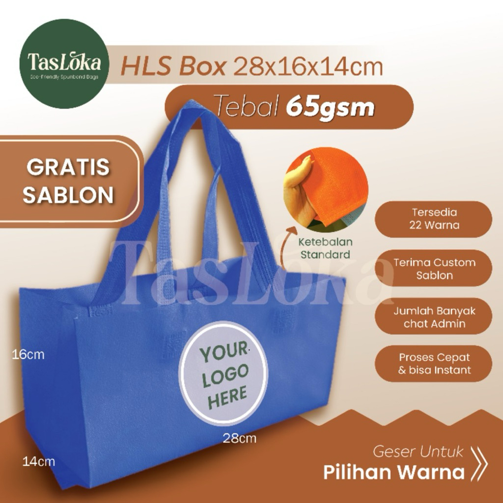 (Paket Sablon 60pcs) Tas Spunbond ,Tas Kue/Brownies ,Hls 65gsm Goodie Bag Souvenir Hampers Sembako N