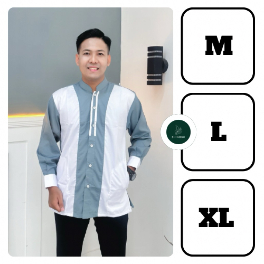 Baju Koko Putih Lengan Panjang Motif Rompi Terbaru Atasan Pria Muslim Dewasa