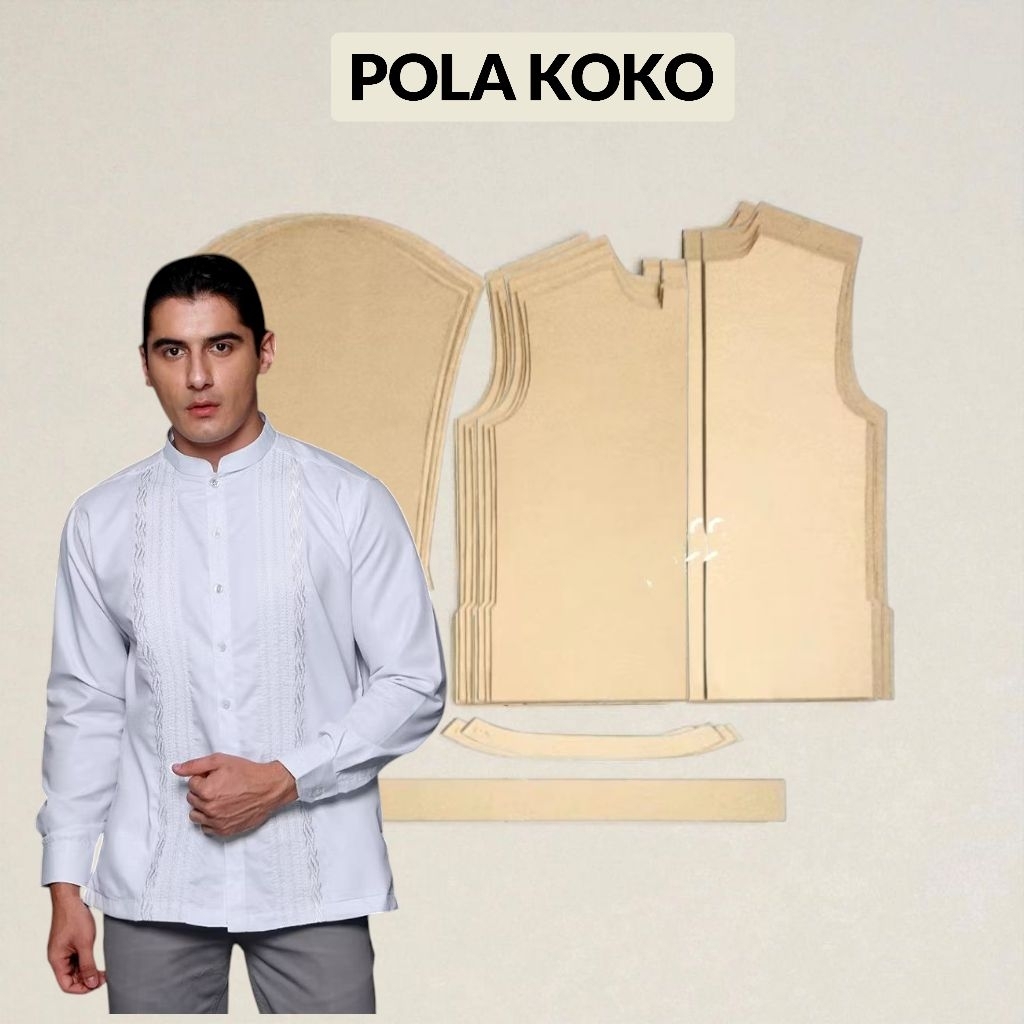 Pola Baju Koko Dewasa Full Size S–XXL | Template Jahit Koko Pria Muslim | Siap Potong Konveksi