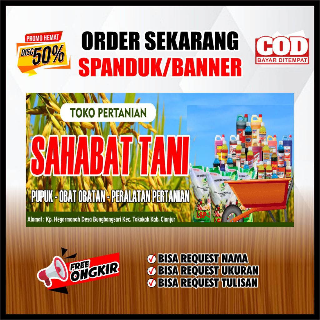 spanduk banner toko pertanian ukuran 100 x 30 cm