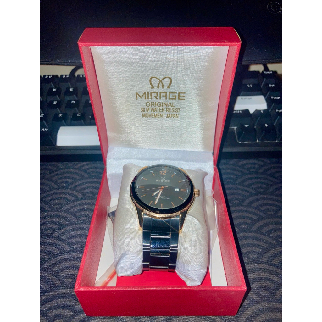 Preloved Jam Tangan Mirage 7570 Hitam Rosegold 3 ATM Original