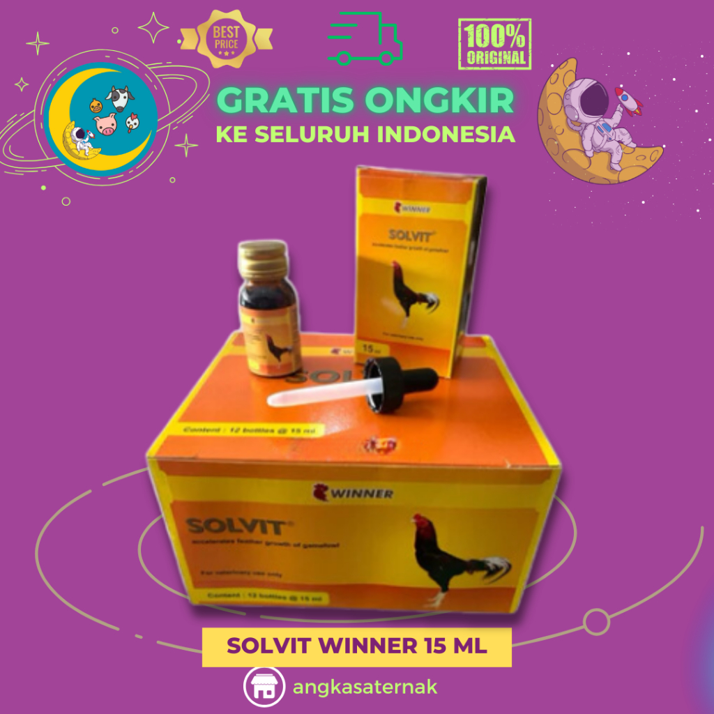 SOLVIT LAGA 15 ML WINNER BY MEDION - Vitamin Penumbuh & Meningkatkan Pertumbuhan Bulu Ayam Laga.