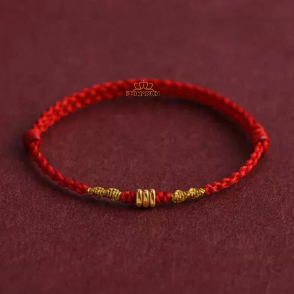 Gelang Keberuntungan Mini Gold Gepeng Balutan Benang Mas