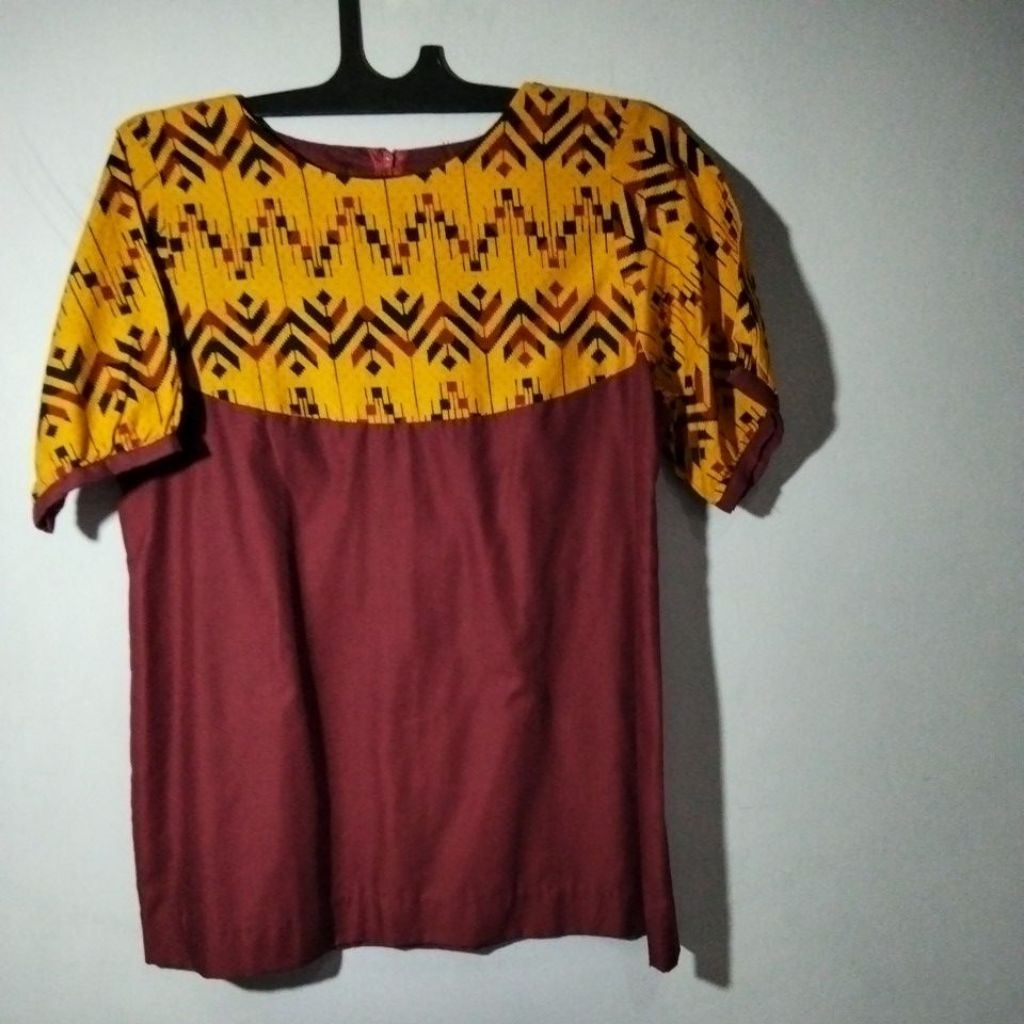 blus wanita batik kombinasi polos