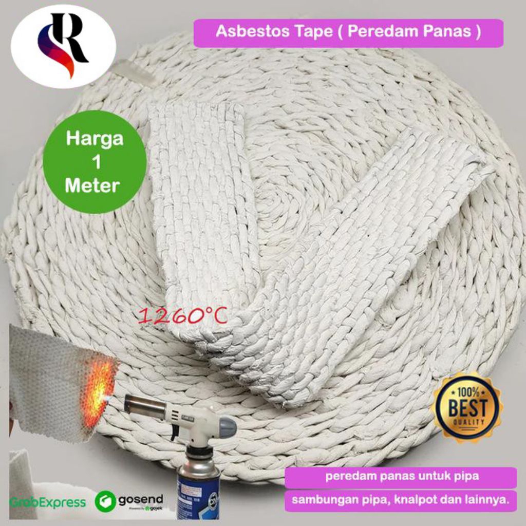 Pita Asbes Asbestos Tape Insulasi Tahan Panas Isolasi Knalpot Kain Asbestos Tape 1 Meter Lebar 1 2 3