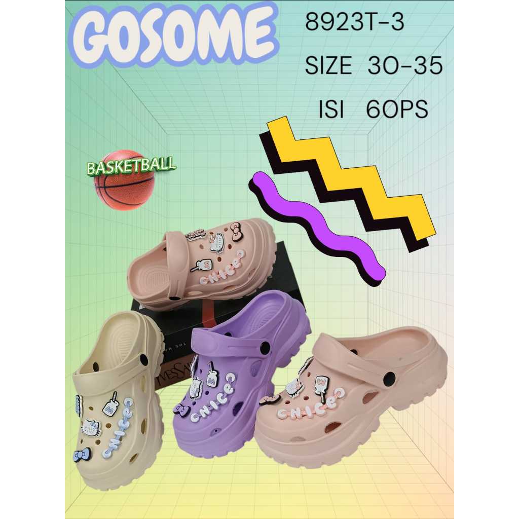 GOSOME 8923T-3 Sandal Baim Anak Perempuan Cewek Model Tertutup Bahan Eva Phylon Ringan Tebal Kuat As