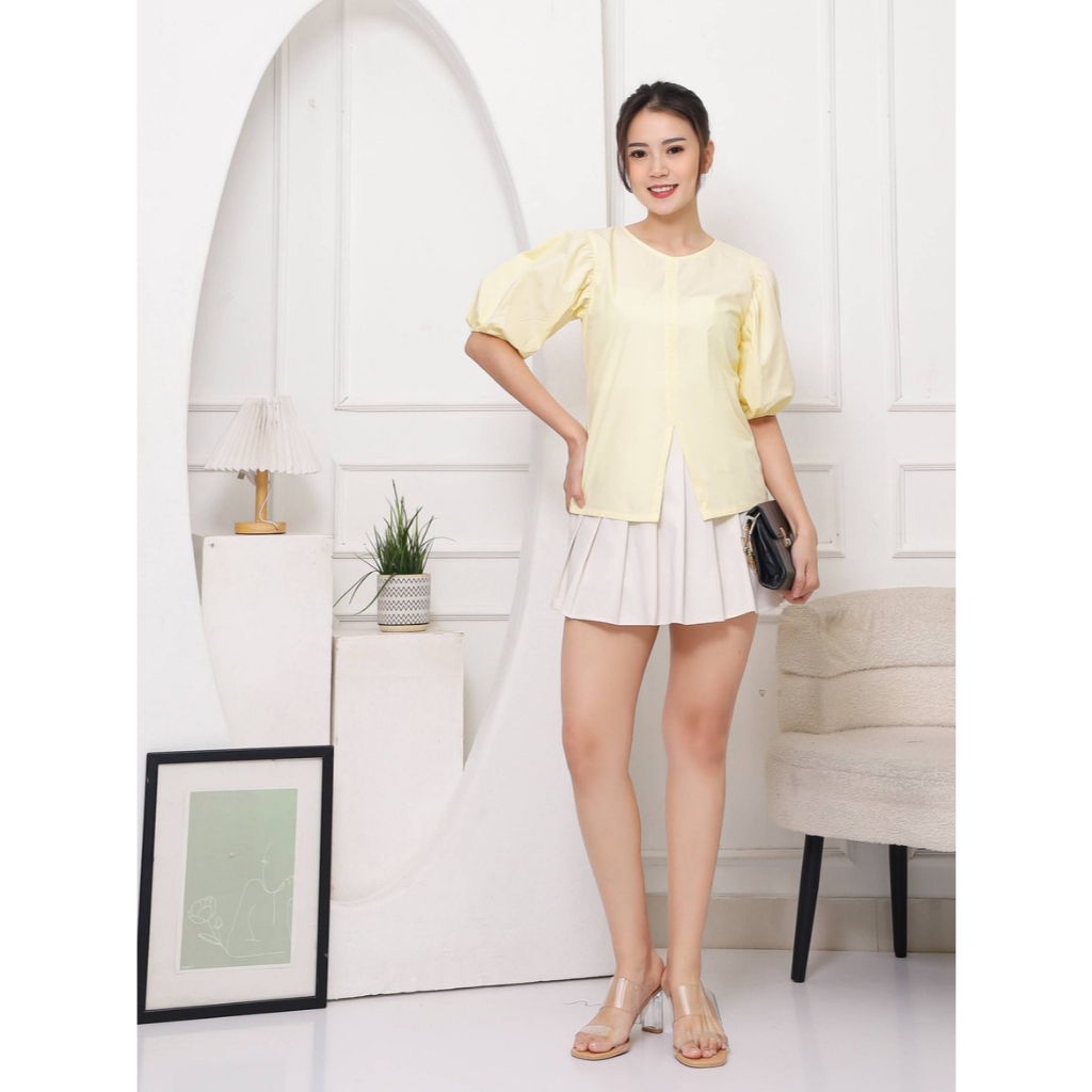 [SheOn] | Freesia Top / Puffy Blouse / Blouse Wanita / Butter Top / Ice Blue Top