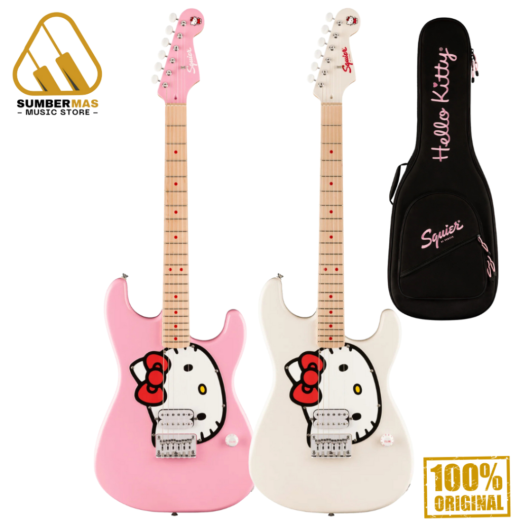 Squier Stratocaster Hello Kitty by Fender Limited Edition Electric Guitar, Maple FB, Pink | Gitar Li