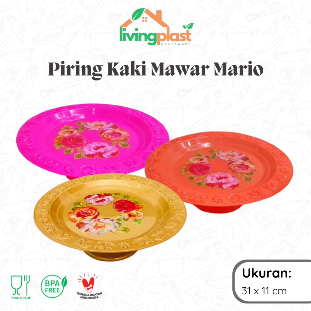 Piring Kaki Mawar Mario / Piring Bosara Plastik / Piring Hajatan / Piring Kue Trasdisional